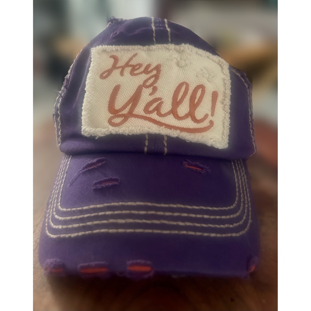 Hey Y'all Purple Distressed Trucker Baseball Cap Country Southern Western Hat